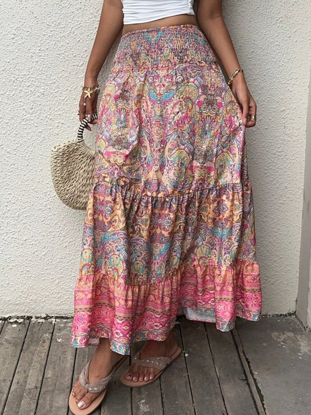Multicolor Boho Women's Paisley Print Style Long Skirt